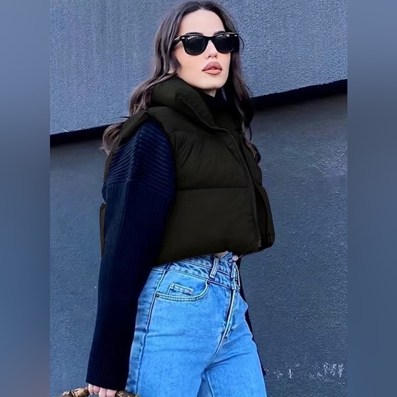 High Neck Vest, Casual Zip Up Sleeveless Warm Puffer Vest - Picture 2 of 9